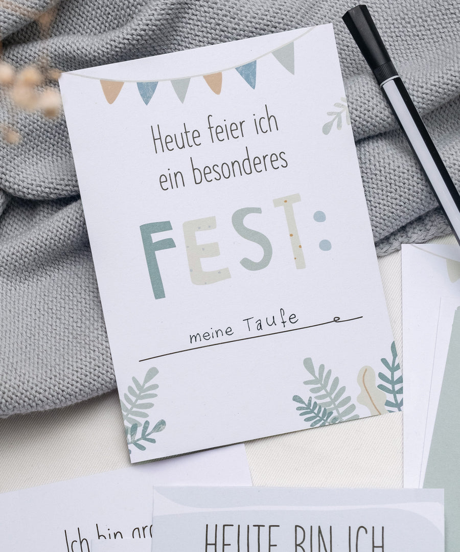 Meilensteinkarte mit Text "Heute feier ich ein besonderes Fest"