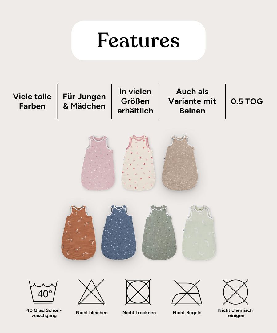 Babyschlafsack | Sommer 0.5 TOG | Musselin