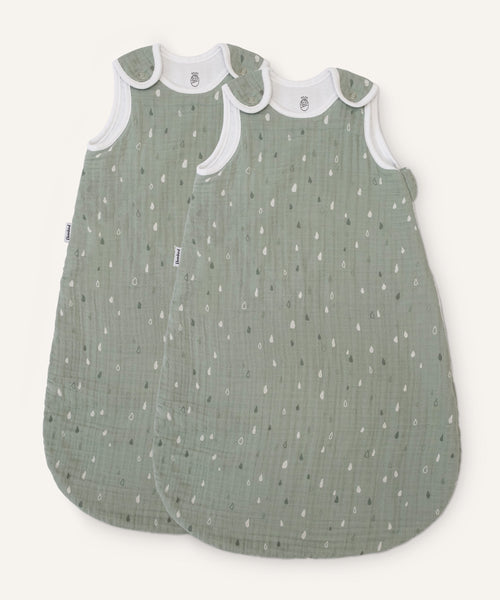 Babyschlafsack Musselin Jade mit Tropfen.