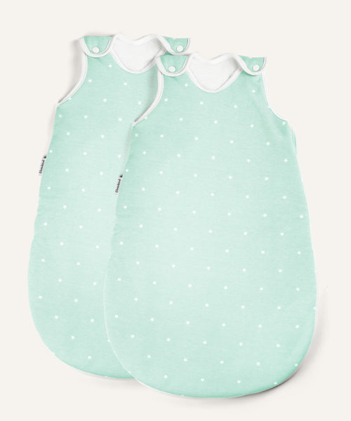 2er Bundle Ehrenkind Baby-Sommerschlafsack rund in mint mit weißen Sternen.