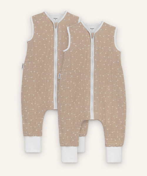 2er Bundle Ehrenkind Schlafsack Musselin mit Beinen in beige mit Pusteblumen.