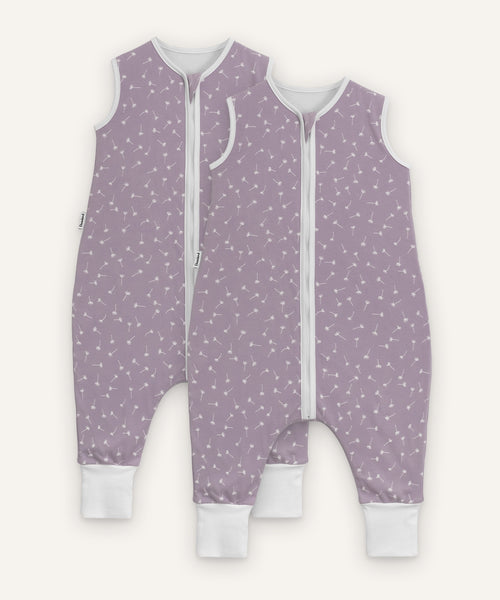 2er Bundle Ehrenkind Sommerschlafsack mit Beine in flieder mit Pusteblumen.