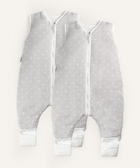 2er Bundle Ehrenkind Sommerschlafsack mit Beinen in grau mit weißen Punkten.