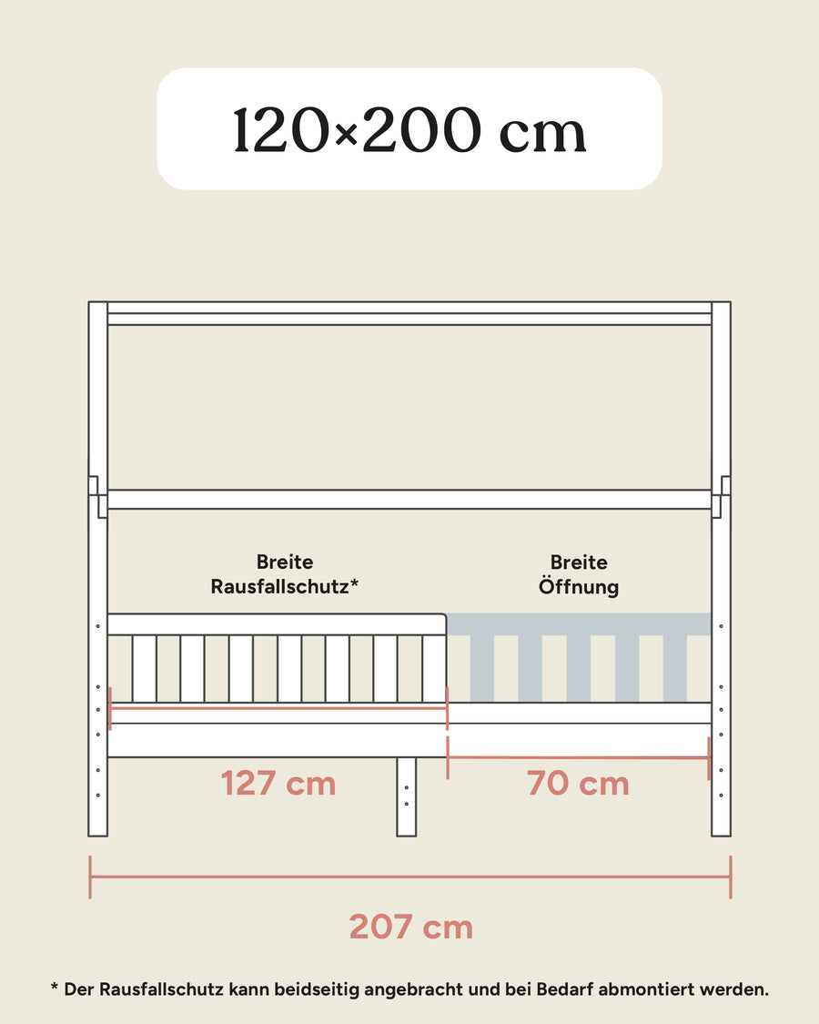 Größengrafik Hausbett Lille 120x200 cm seitlich