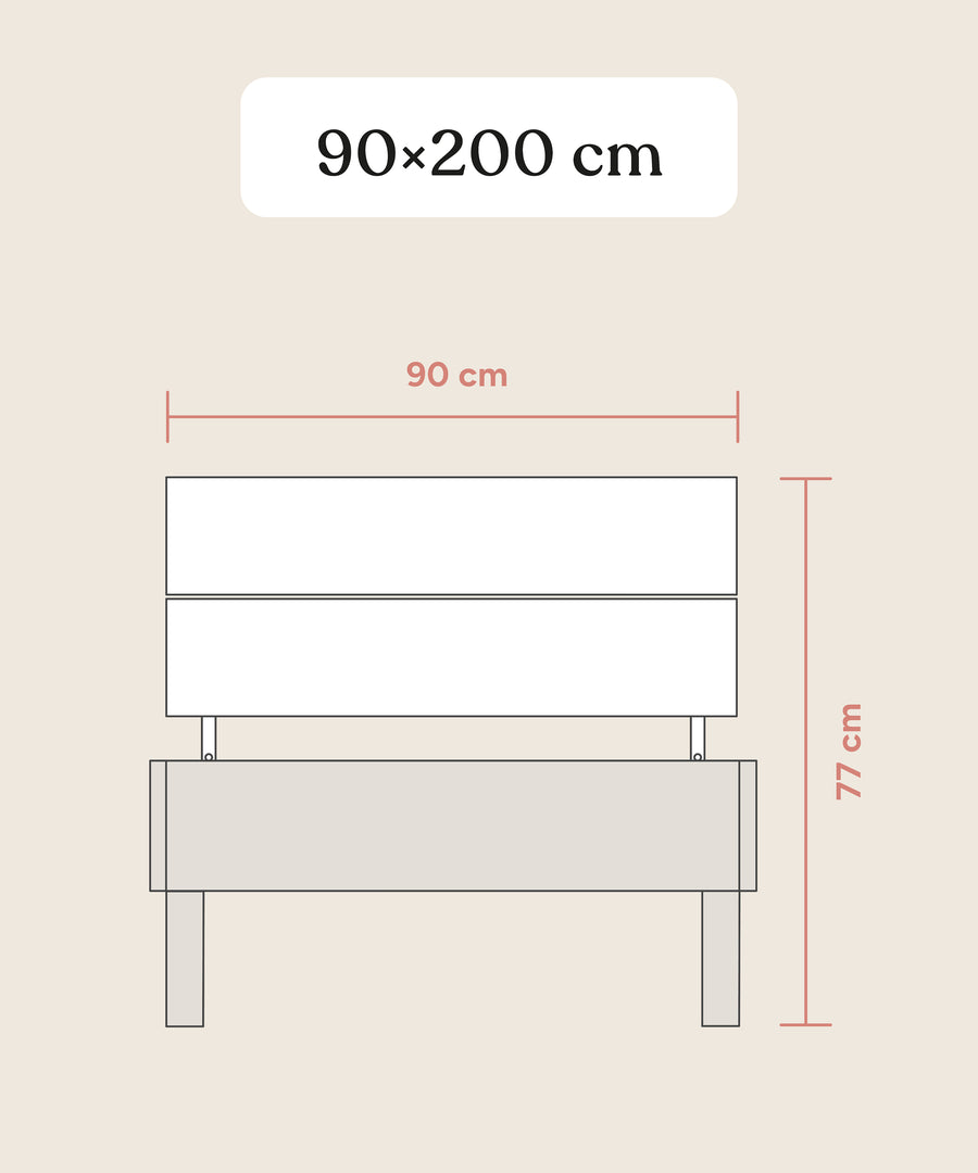 Größengrafik Plano Kopfteil 90x200 cm.