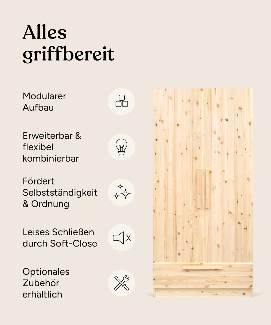 Vorteile Kleiderschrank Linia Kiefer 100 cm mit Schublade.