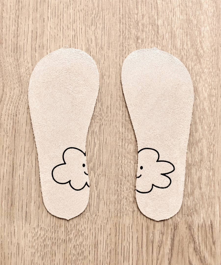 Rechts-Links-Unterscheidung*Das Wolkenmotiv auf den Einlegesohlen hilft Kindern spielerisch dabei, den rechten vom linken Stiefel zu unterscheiden.| Einlegesohlen mit Wolkenmotiv.